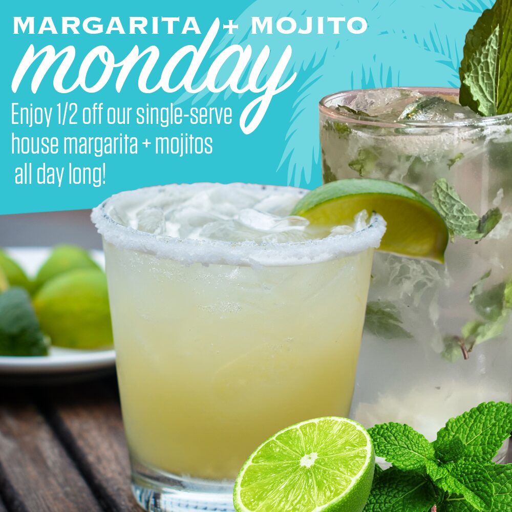 Margarita + Mojito Monday at RHUM | Enjoy 1/2 off our single-serve house margarita + mojitos all-day-long!
