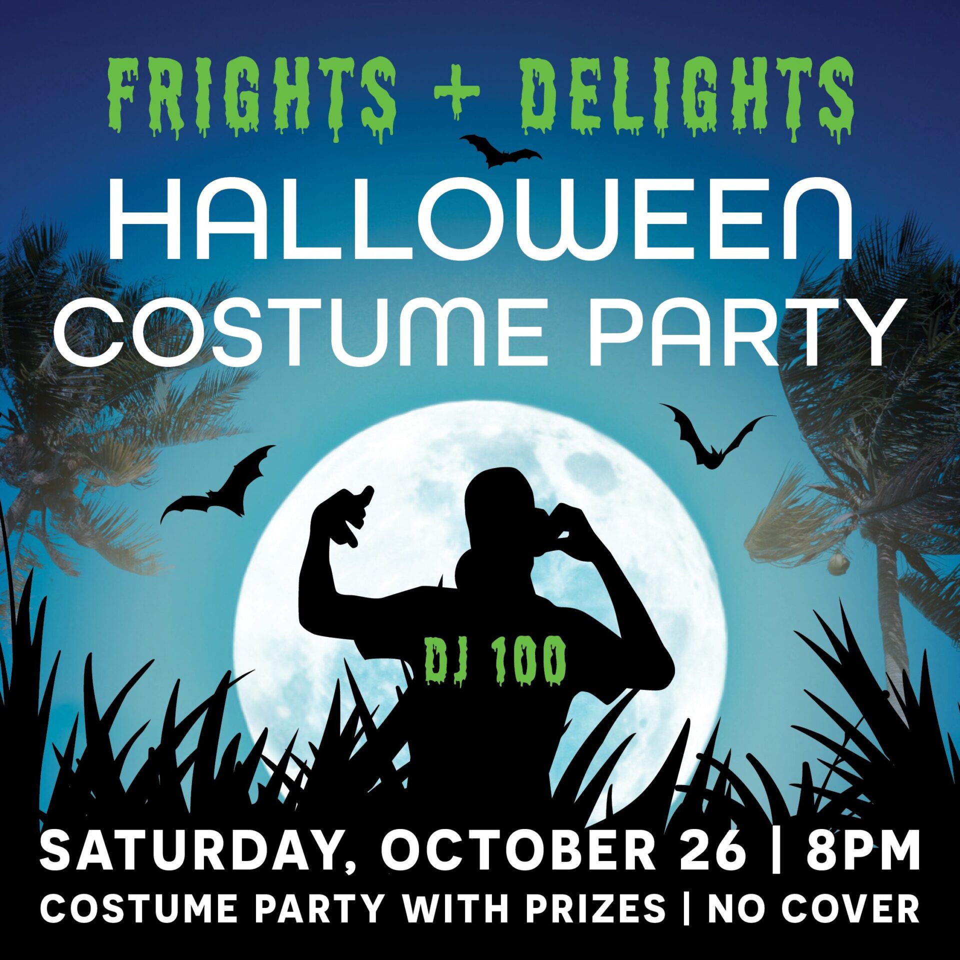 RHUM Frights + Delights Halloween Costume Party featuring DJ 100. Saturday, October 26 | 8PM | Costume Party with Prizes | No Cover