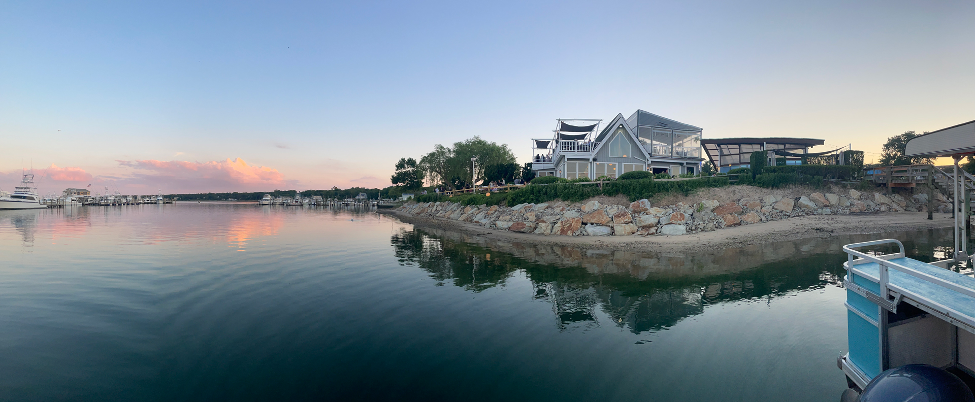 Twilight view of the water from Cowfish in Hampton Bays, Long Island