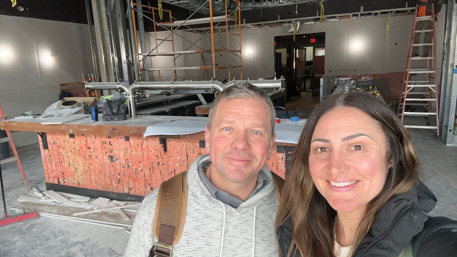 David and Rachel Hersh inside flora Charlotte during construction at Atherton Mill in South End Charlotte